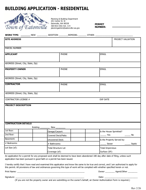 First page of the Residential Building Application