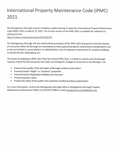 First page of the Property Maintenance Code and Complaint Form