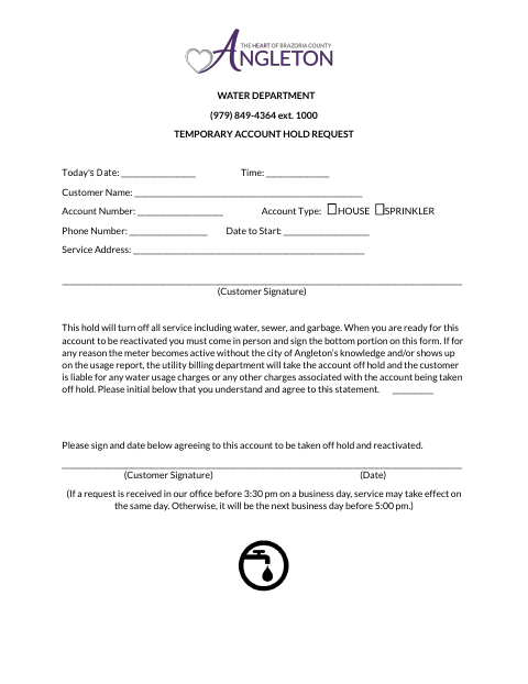 First page of the Temporary Account Hold Request