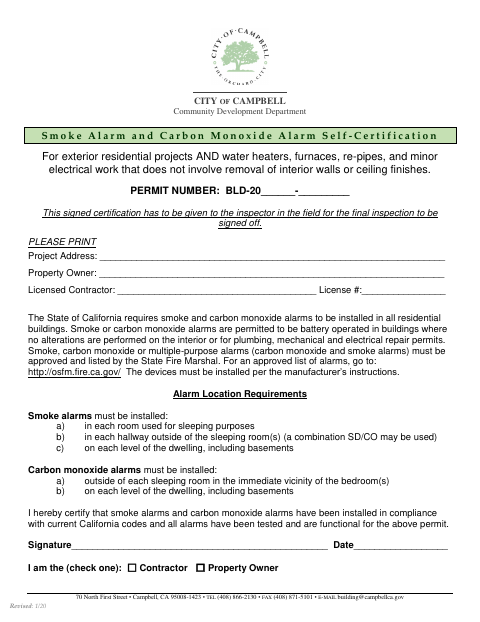 First page of the Smoke Alarm and Carbon Monoxide Alarm Self-Certification