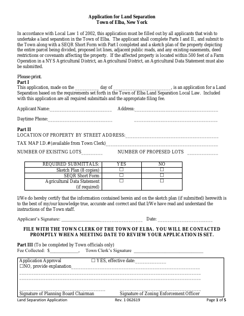 First page of the Application for Land Separation