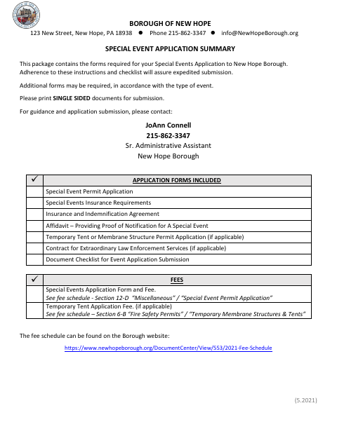 First page of the Special Event Permit Application