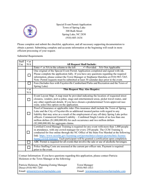 First page of the Special Event Permit Application