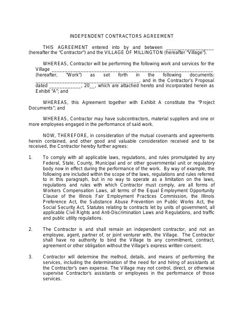 First page of the Independent Contractors Agreement