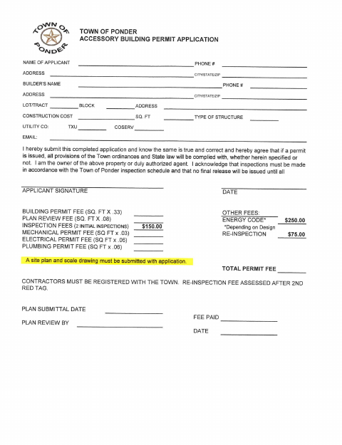 First page of the Accessory Building Permit Application