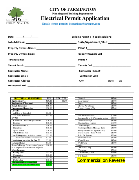 First page of the Electrical Permit Application