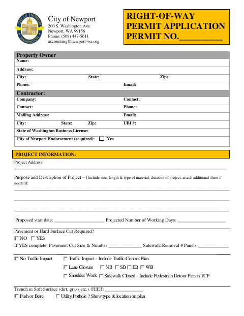 First page of the Right-Of-Way Permit Application
