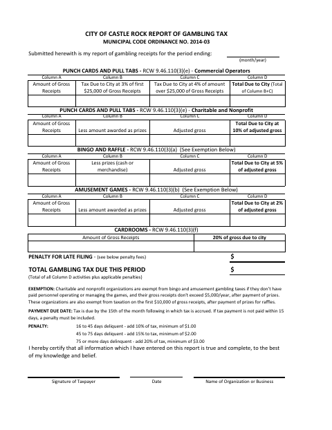 First page of the Report of Gambling Tax