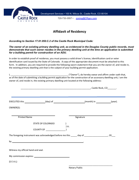 First page of the Affidavit of Residency