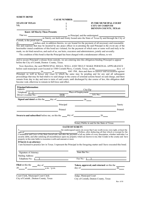 First page of the Municipal Court Attorney Surety Bond