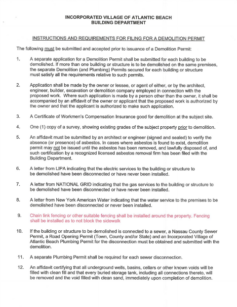 First page of the Demolition Permit Application Package