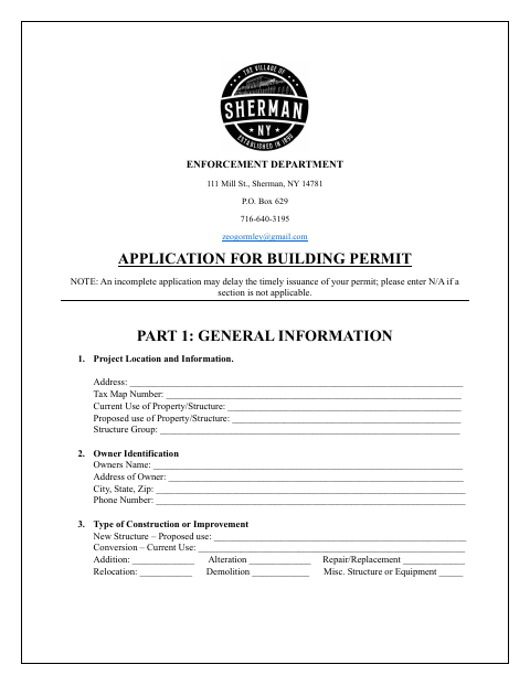 First page of the Application for Building Permit