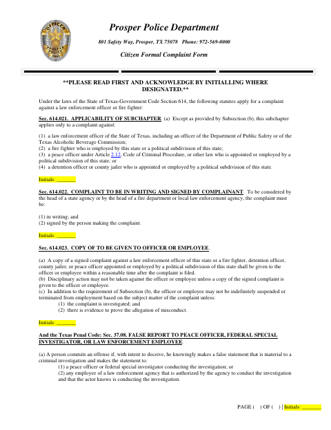 First page of the Citizen Formal Complaint Form