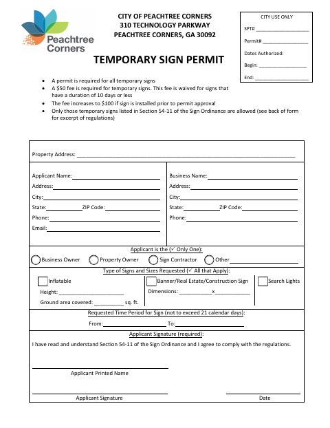First page of the Temporary Sign Permit