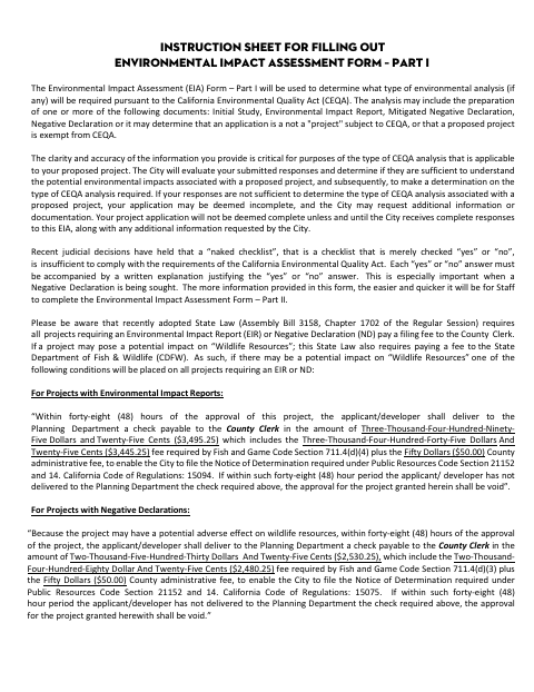 First page of the Environmental Impact Assessment Form – Part I