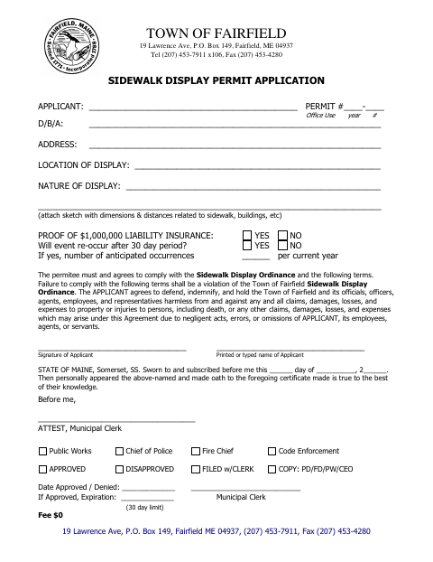 First page of the Sidewalk Display Permit Application