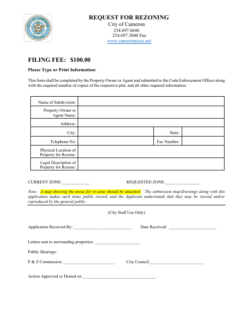 First page of the Request for Rezoning