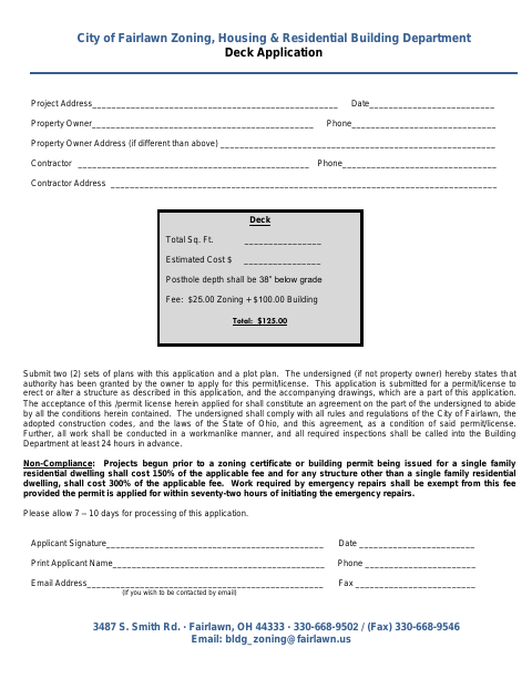 First page of the Deck Application