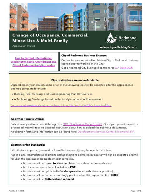 First page of the Change of Occupancy Application Packet