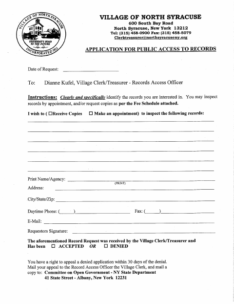 First page of the Application for Public Access to Records