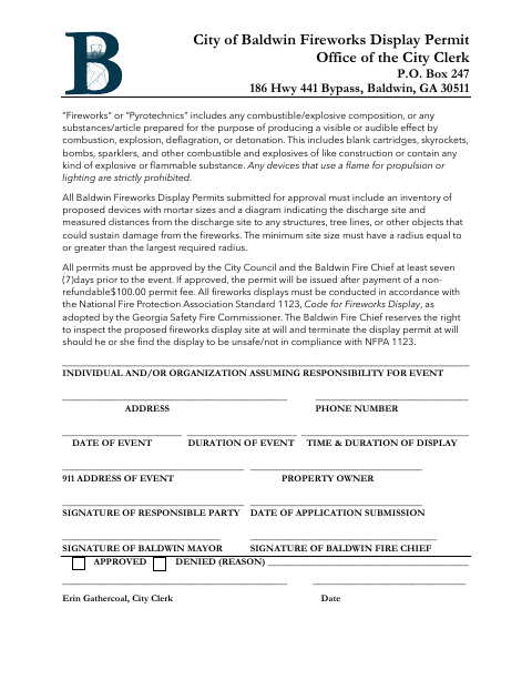 First page of the Fireworks Display Permit