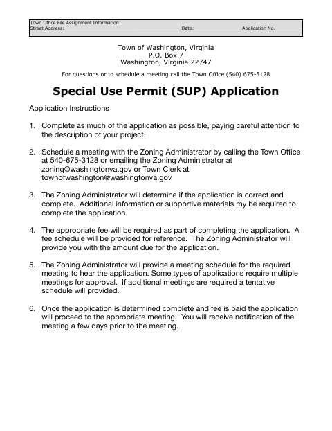 First page of the Special Use Permit (SUP) Application