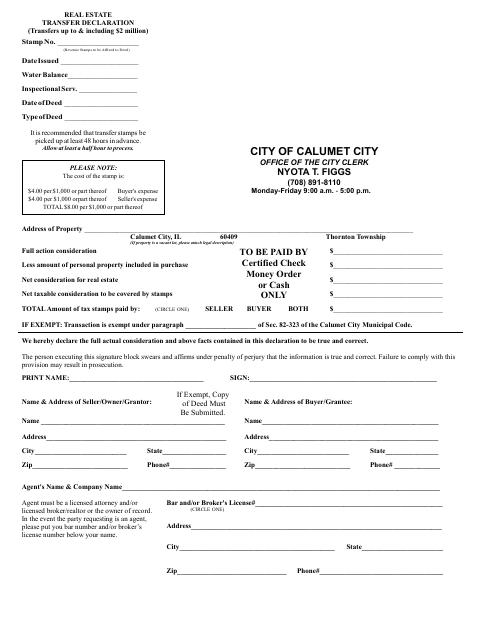First page of the Real Estate Transfer Declaration