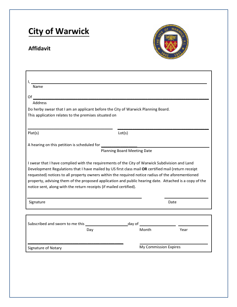 First page of the Subdivision Notice Affidavit