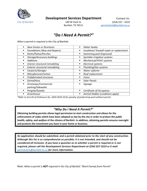 First page of the Residential Building Permit Application