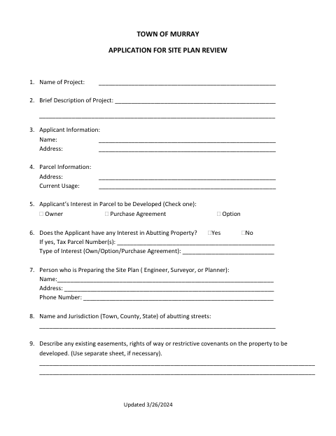 First page of the Application for Site Plan Review