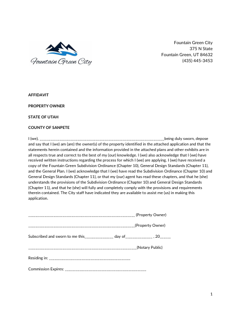 First page of the Property Owner Affidavit