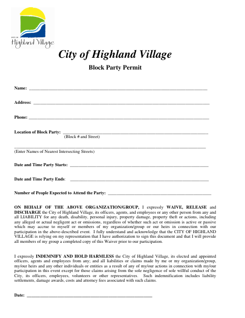 First page of the Block Party Permit