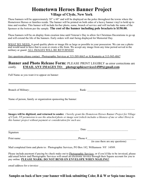 First page of the Hometown Heroes Banner Project Form