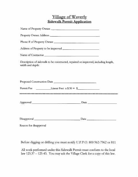 First page of the Sidewalk Permit Application