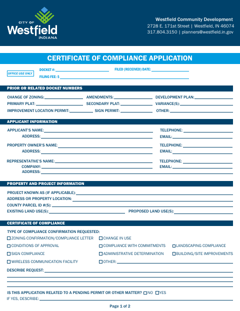 First page of the Certificate of Compliance Application