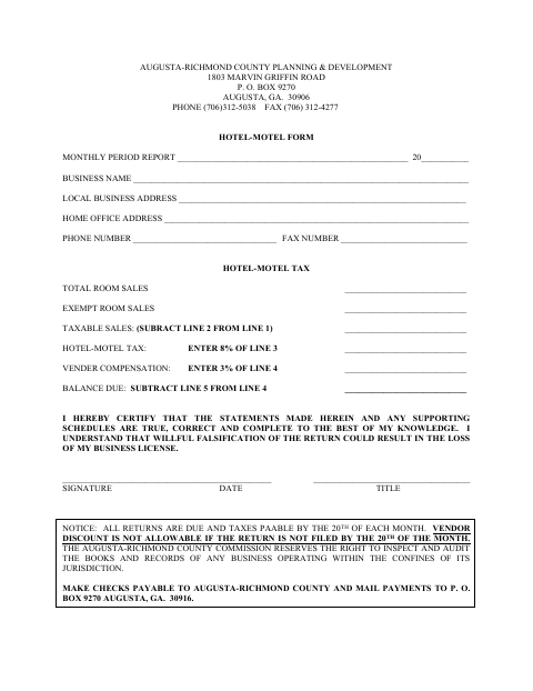 First page of the Hotel-Motel Form