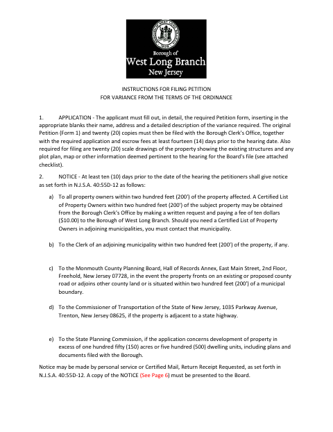 First page of the Variance Application and Supporting Affidavits