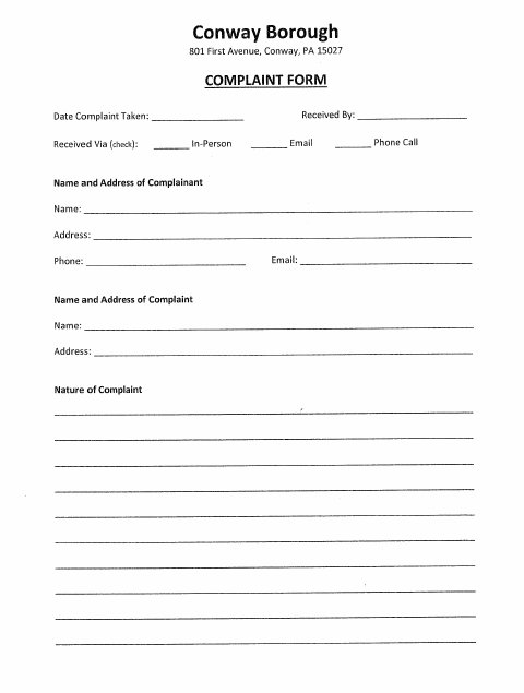 First page of the Zoning Complaint Form