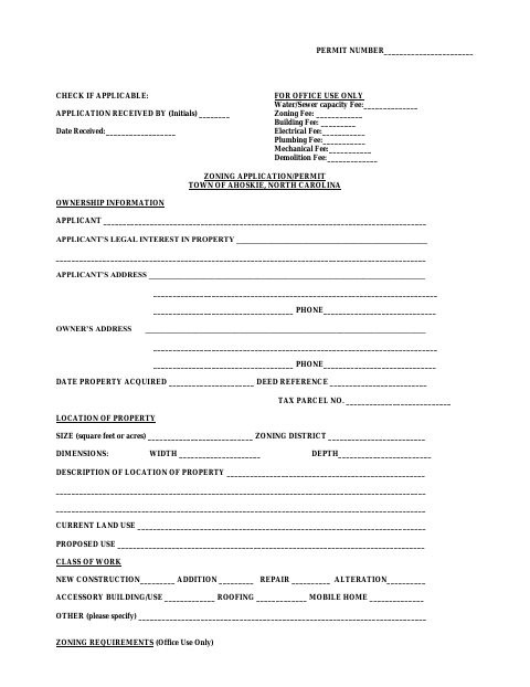 First page of the Zoning Application / Permit