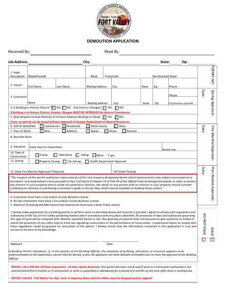 First page of the Demolition Application