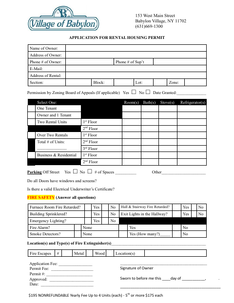 First page of the Application for Rental Housing Permit