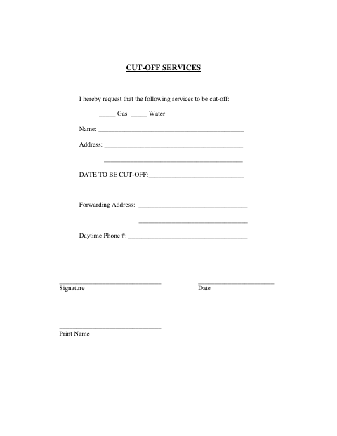 First page of the Cut Off Utilities