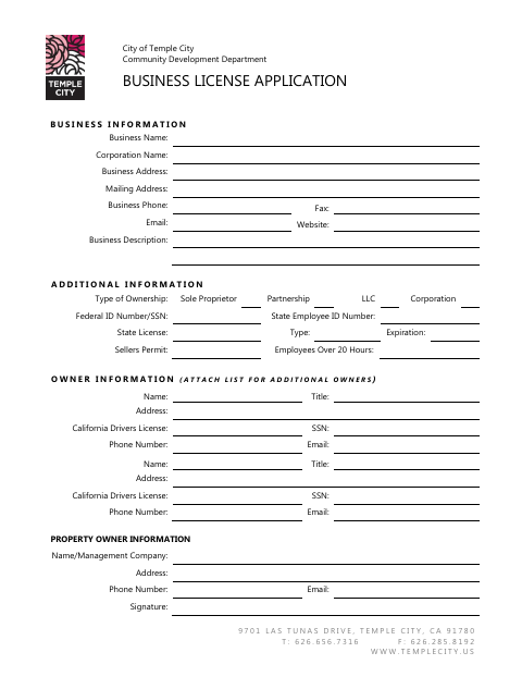 First page of the Home Occupation Business License Application