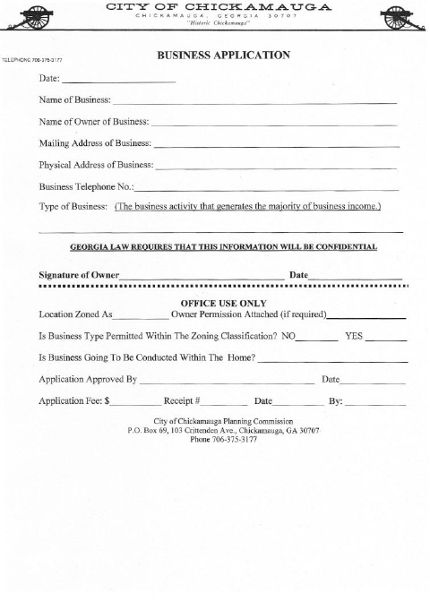 First page of the Business Application