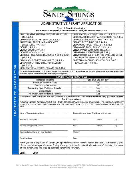 First page of the Administrative Permit Application