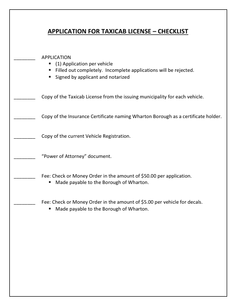 First page of the Intra-Municipal Taxicab Owner’s License Application