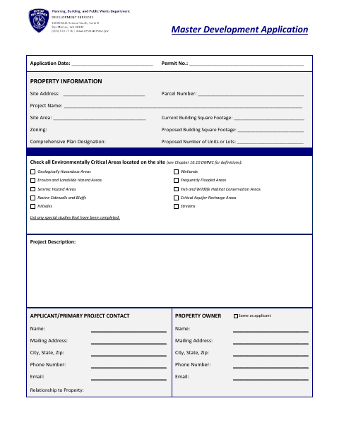 First page of the Master Development Application