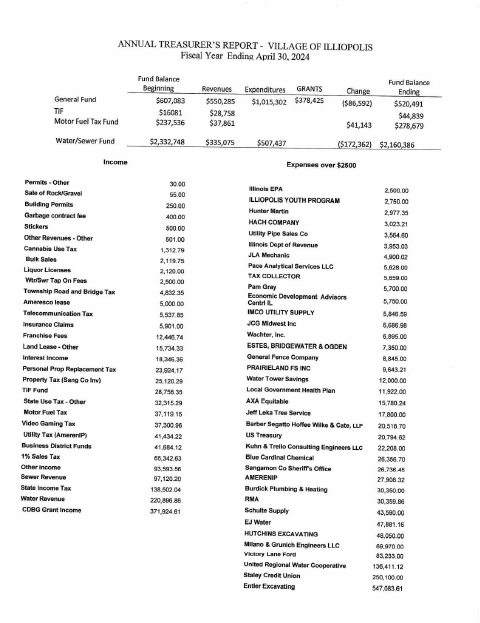 First page of the Annual Treasurer’s Report