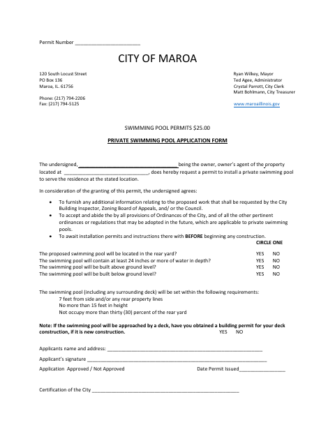 First page of the Private Swimming Pool Application Form