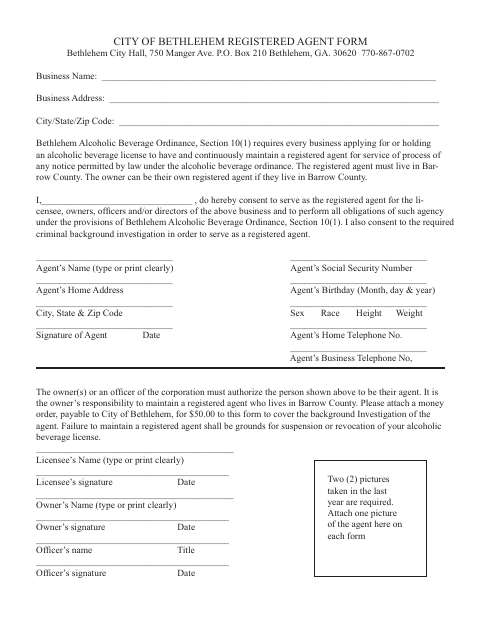 First page of the Registered Agent Form